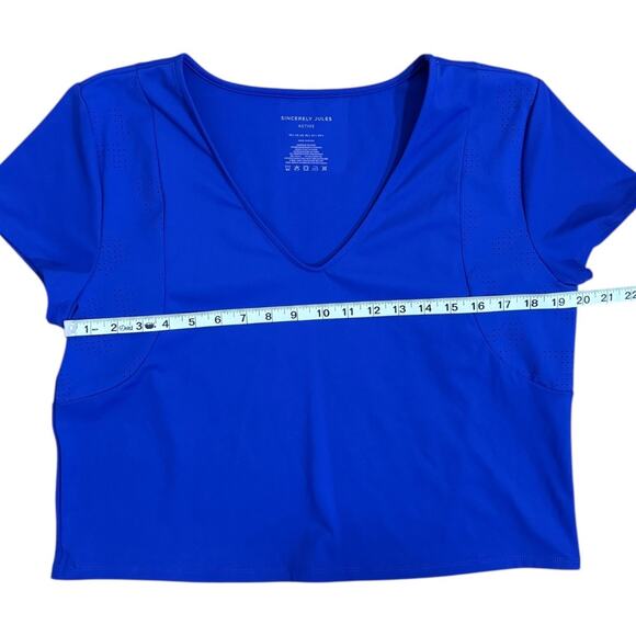 Sincerely Jules Activewear Cropped Short Sleeve Top in Blue - Size L - Picture 4 of 6